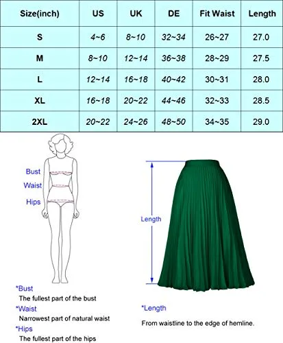 GRACE KARIN Women's Chiffon Skirts A-line Pleated Swing Midi Skirt Dark Green M