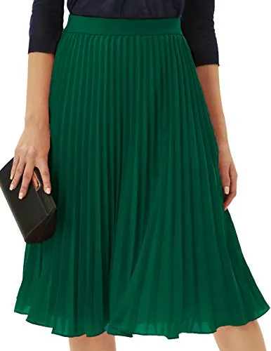 GRACE KARIN Women's Chiffon Skirts A-line Pleated Swing Midi Skirt Dark Green M