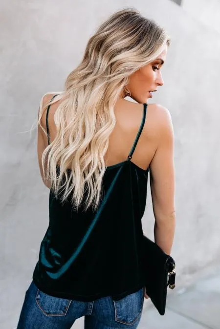 Green Whimsical Velvet Cami Tank Top