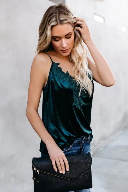 Green Whimsical Velvet Cami Tank Top