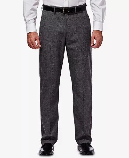 Haggar Mens Classic Fit Dress Pants 34 / 30 Charcoal Grey Stretch