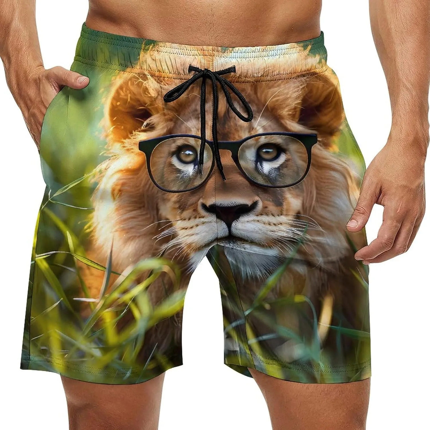 Handsome Lion Men's Swim Trunks Quick Dry Board Shorts Breathable Summer Beach Shorts Bathing Suits