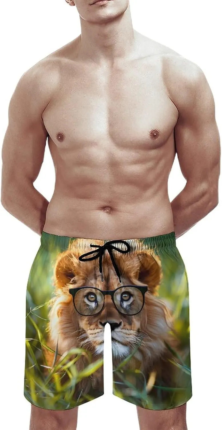 Handsome Lion Men's Swim Trunks Quick Dry Board Shorts Breathable Summer Beach Shorts Bathing Suits