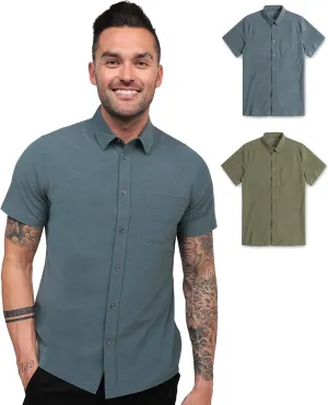 INTO THE AM Men's Casual Button Up Shirt Essential Short Sleeve Button Down Shirts - Stylish Business Casual Dress Shirt