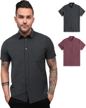 INTO THE AM Men's Casual Button Up Shirt Essential Short Sleeve Button Down Shirts - Stylish Business Casual Dress Shirt