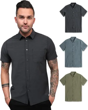 INTO THE AM Men's Casual Button Up Shirt Essential Short Sleeve Button Down Shirts - Stylish Business Casual Dress Shirt