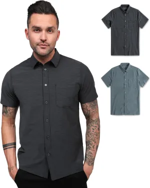 INTO THE AM Men's Casual Button Up Shirt Essential Short Sleeve Button Down Shirts - Stylish Business Casual Dress Shirt