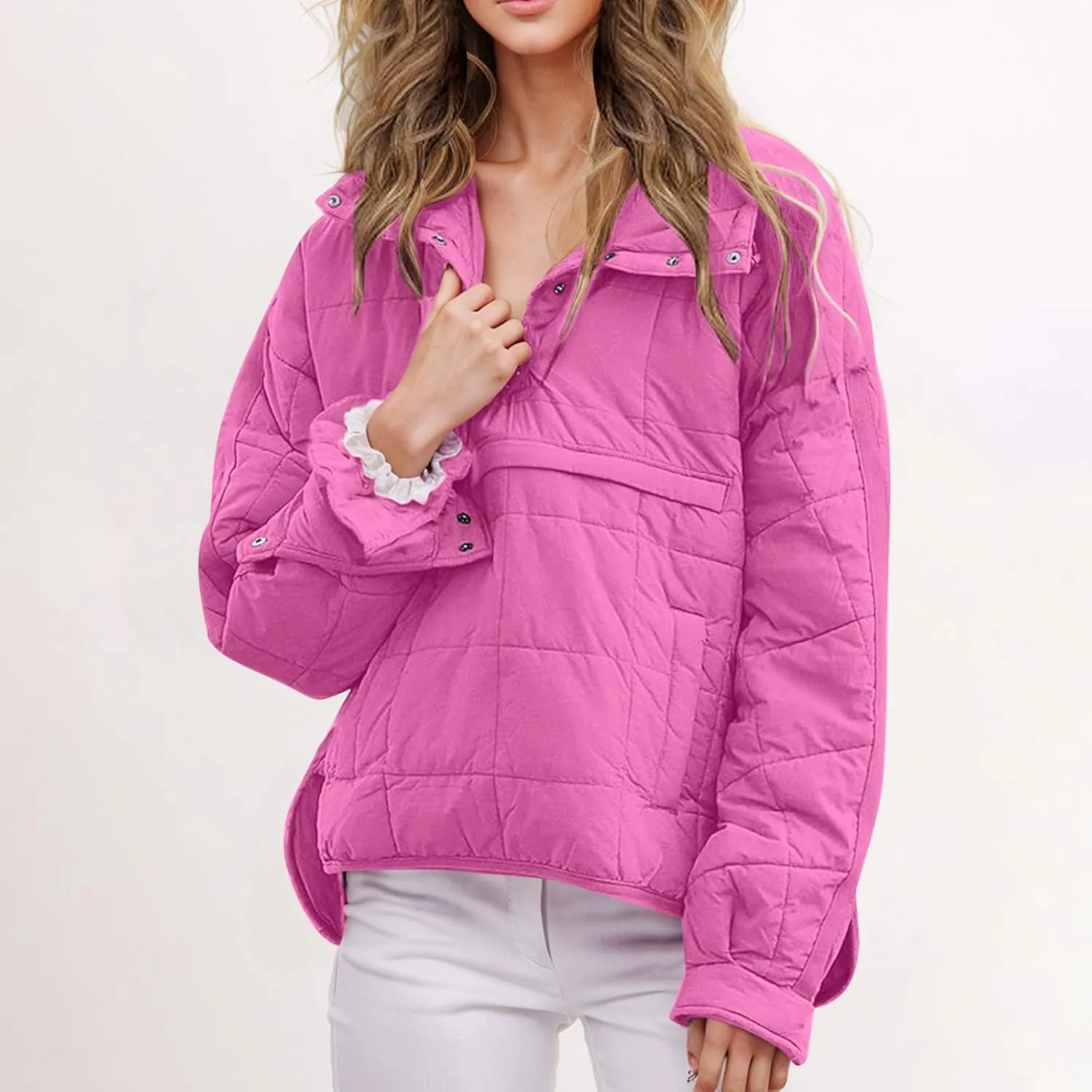 Jackets for Women Oversized Puffer Jacket Lightweight Long Sleeve Warm Quilted Pullover Winter Coat with Pockets
