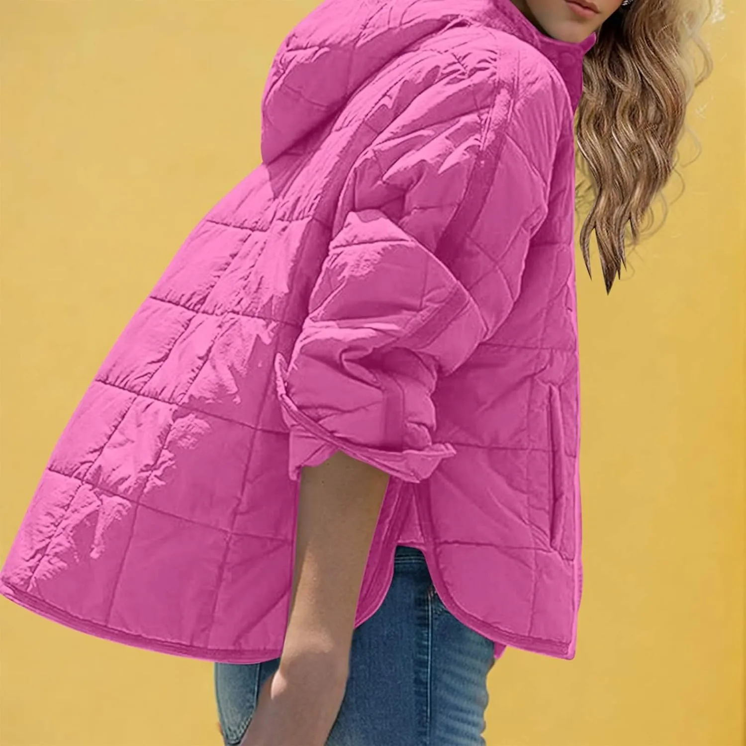 Jackets for Women Oversized Puffer Jacket Lightweight Long Sleeve Warm Quilted Pullover Winter Coat with Pockets