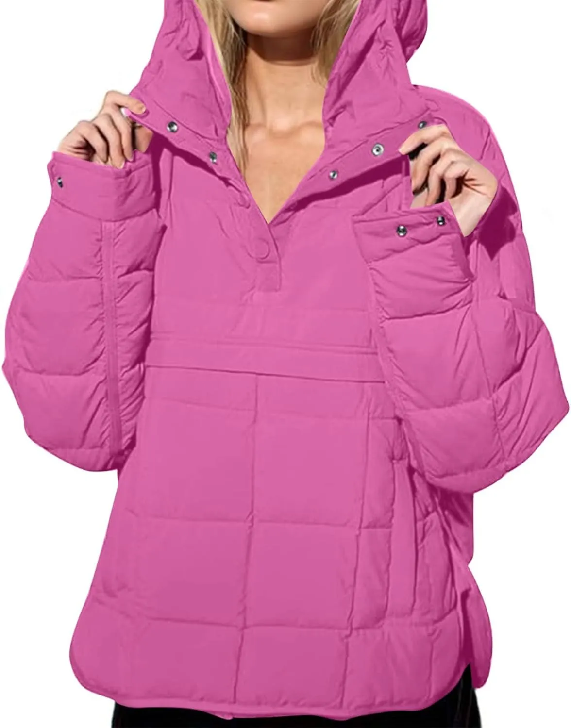 Jackets for Women Oversized Puffer Jacket Lightweight Long Sleeve Warm Quilted Pullover Winter Coat with Pockets