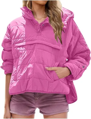 Jackets for Women Oversized Puffer Jacket Lightweight Long Sleeve Warm Quilted Pullover Winter Coat with Pockets