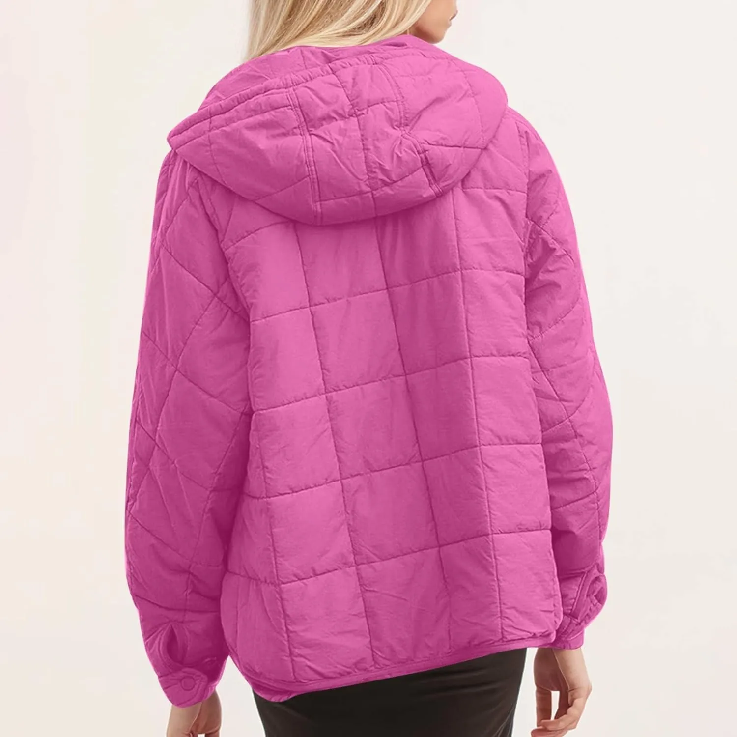 Jackets for Women Oversized Puffer Jacket Lightweight Long Sleeve Warm Quilted Pullover Winter Coat with Pockets