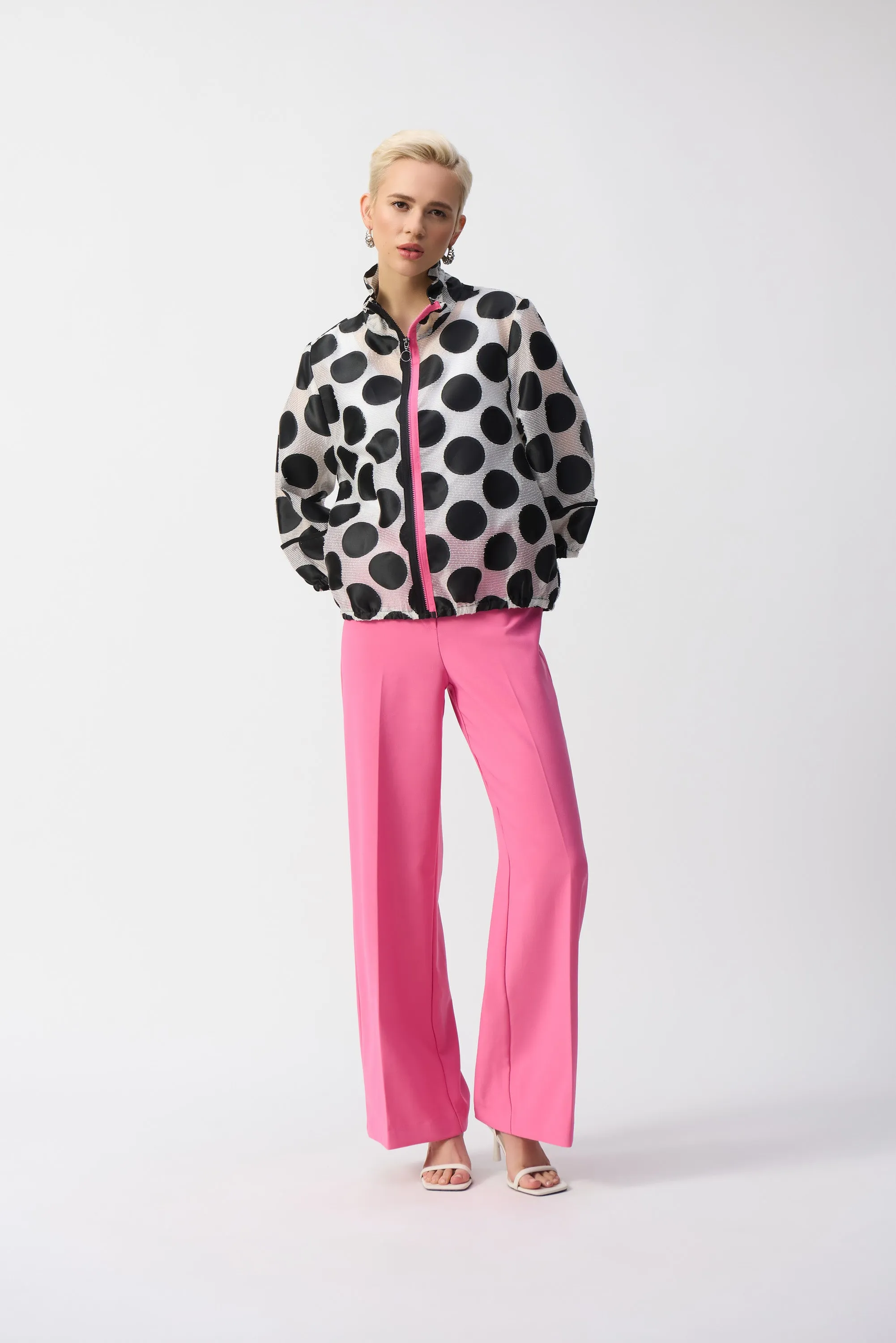 Joseph Ribkoff Spotted Jacket With Pink/Black Zip