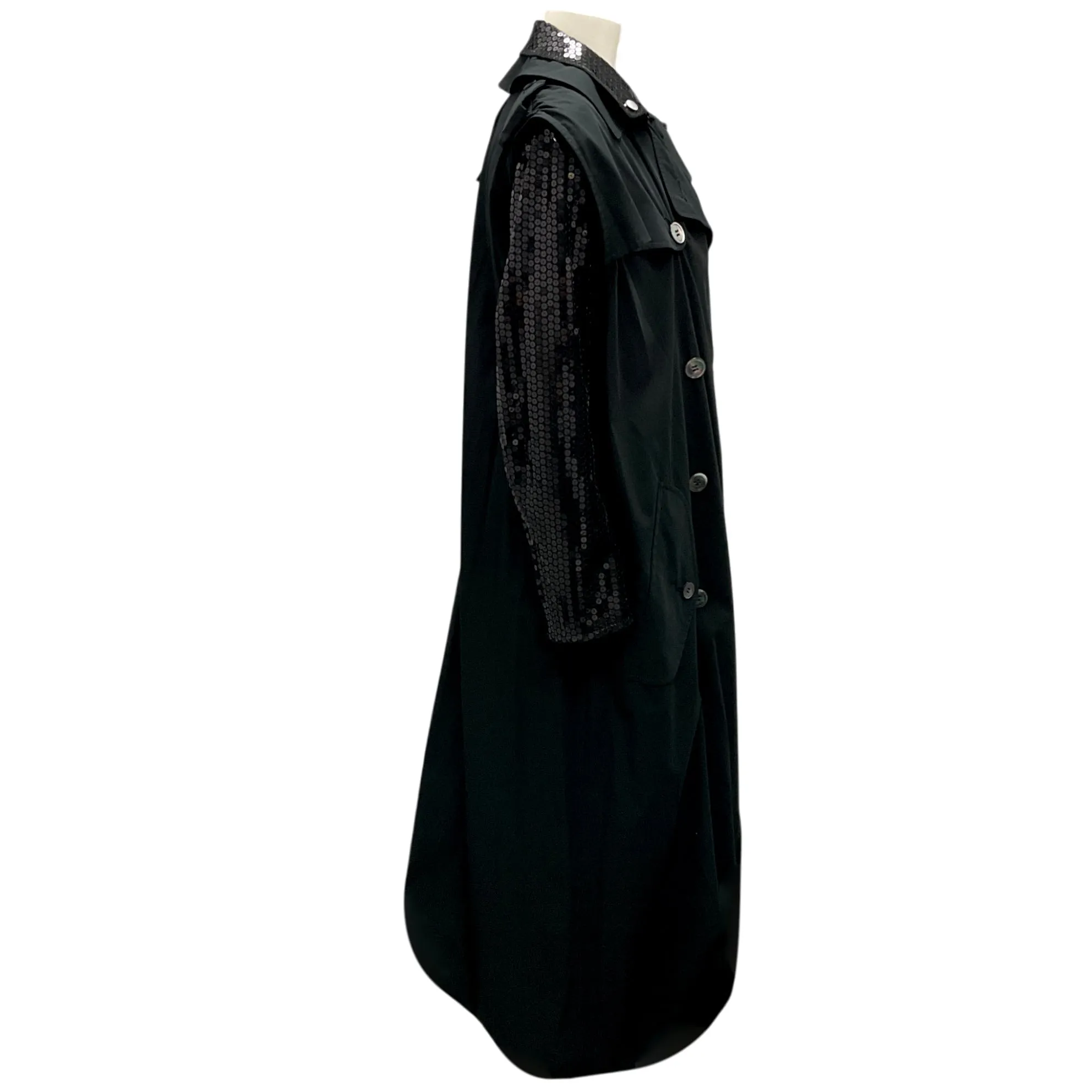 Junya Watanabe Comme des Garcons Black Sequined Double Breasted Cotton Trench Coat