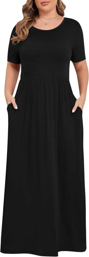 KARALIN Womens Plus Size Maxi Dresses for Curvy Women Summer Casual Short Sleeve 2025 Long Dress 14W-26W