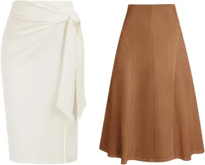 Kate Kasin Women Suede A-Line Skirt and Bow Tie Pencil Skirt