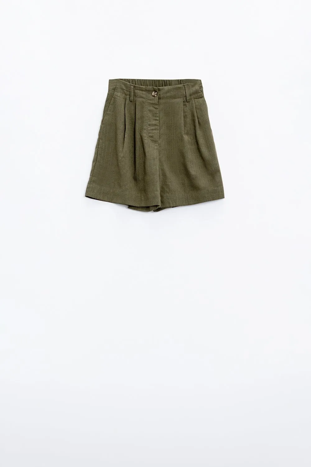 Khaki Shorts With Pockets And Elastic Waist