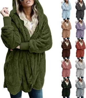 lcyhony Sherpa Fleece Jacket Women Oversized Trendy Lightweight Open Front Cardigans Soft Comfy Blanket Hoodie Winter Clothes