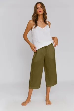 Linen Bermuda shorts for women green olive - Carla