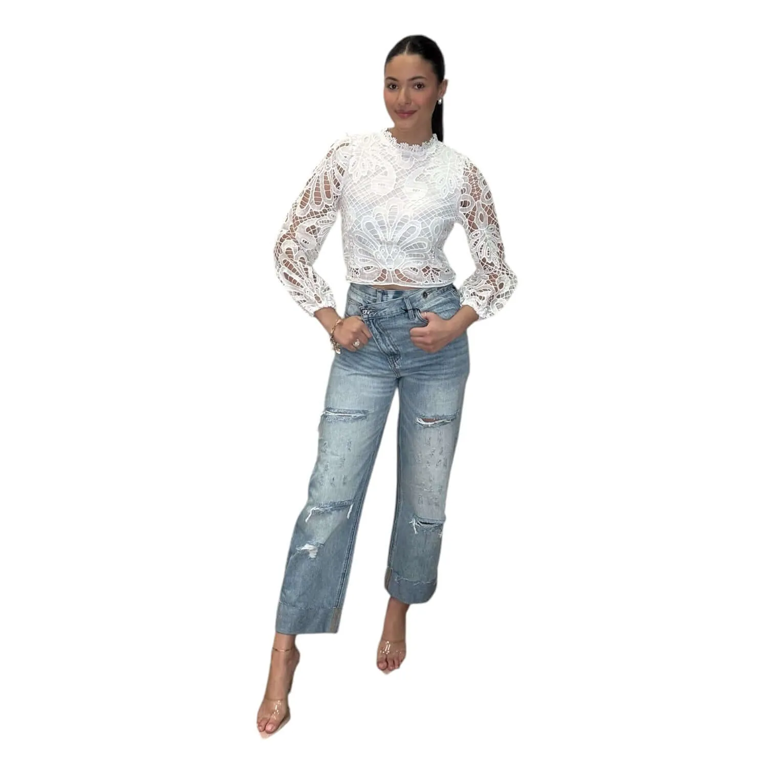Long Sleeve Lace Crop Top