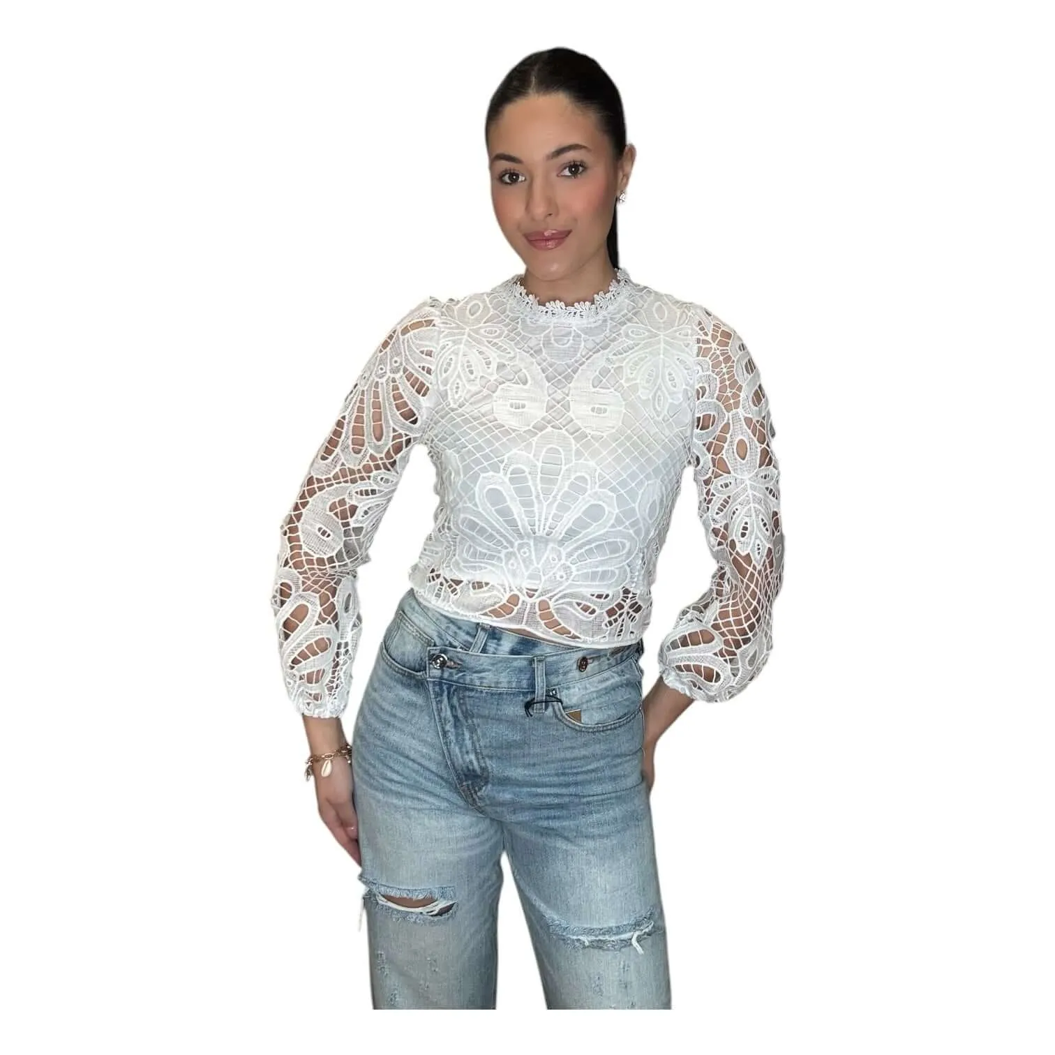 Long Sleeve Lace Crop Top