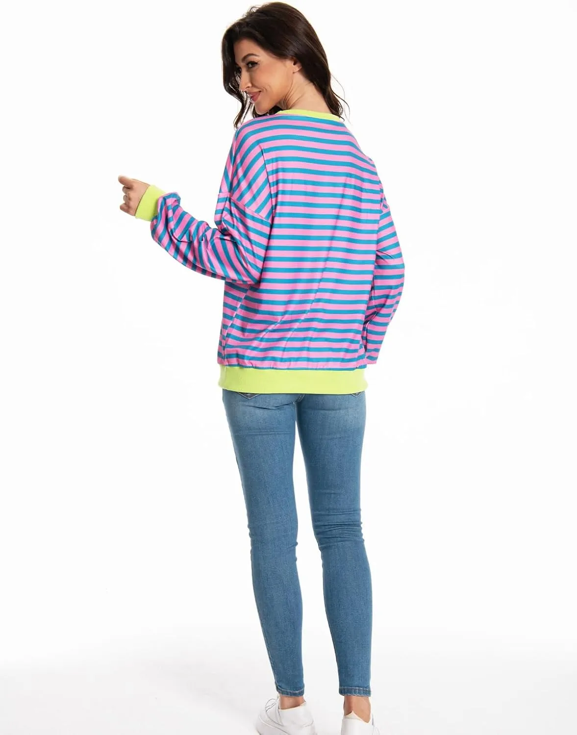 Long Sleeve Striped Shirts for Womens Cute Trendy Fall Crewneck Casual Loose Sweatshirt Color Block T-Shirt