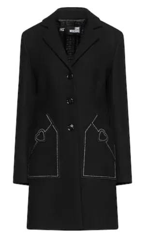 Love Moschino Chic Wool Blend Black Coat with Heart Detail