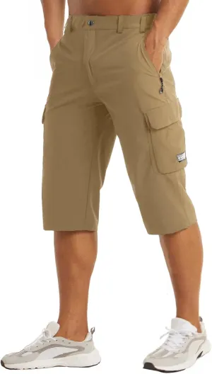 MAGCOMSEN Men's Workout Gym Shorts Quick Dry 3/4 Capri Pants Zipper Pockets Hiking Athletic Running Shorts