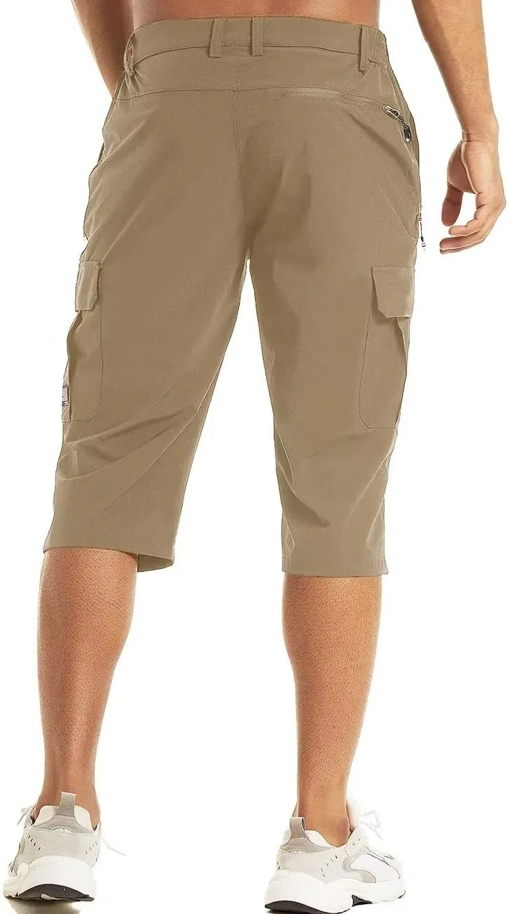 MAGCOMSEN Men's Workout Gym Shorts Quick Dry 3/4 Capri Pants Zipper Pockets Hiking Athletic Running Shorts