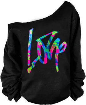 MAGICMK Womans Sweatershirt Lips Print Causal Blouse Off The Shoulder Long Sleeve Loose Slouchy Pullover Plus Size Tops