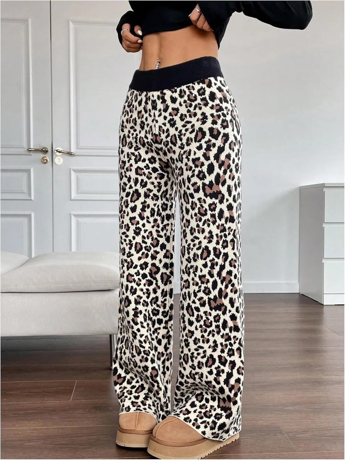 MakeMeChic Women's Wide Leg Pants Ribbed Knit High Waist Casual Lounge Pants