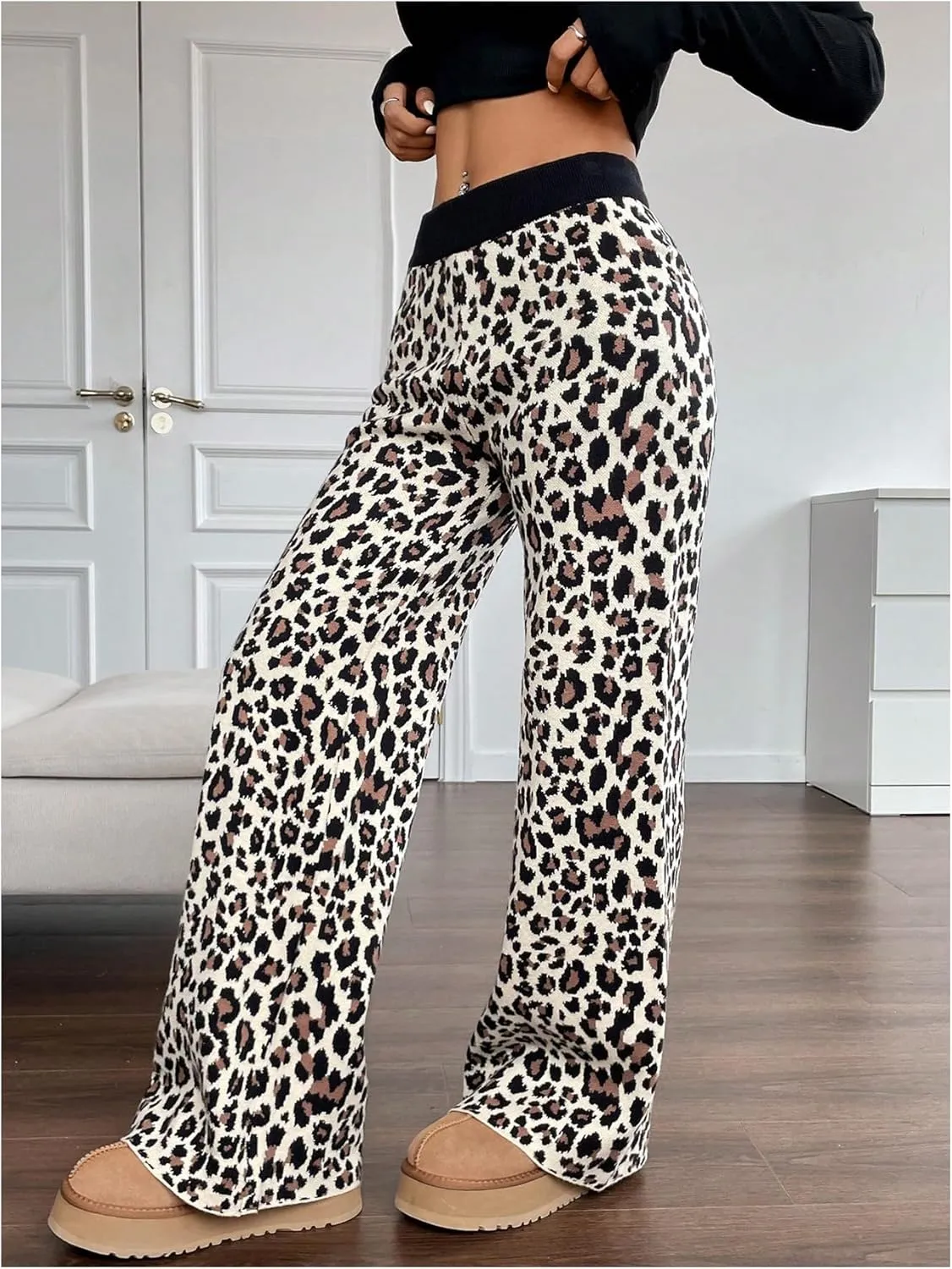 MakeMeChic Women's Wide Leg Pants Ribbed Knit High Waist Casual Lounge Pants