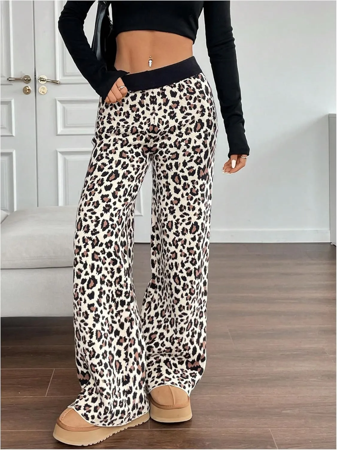 MakeMeChic Women's Wide Leg Pants Ribbed Knit High Waist Casual Lounge Pants