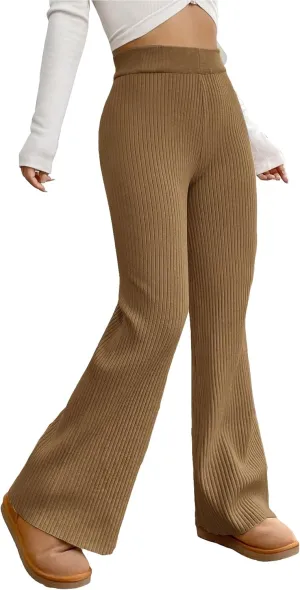 MakeMeChic Women's Wide Leg Pants Ribbed Knit High Waist Casual Lounge Pants