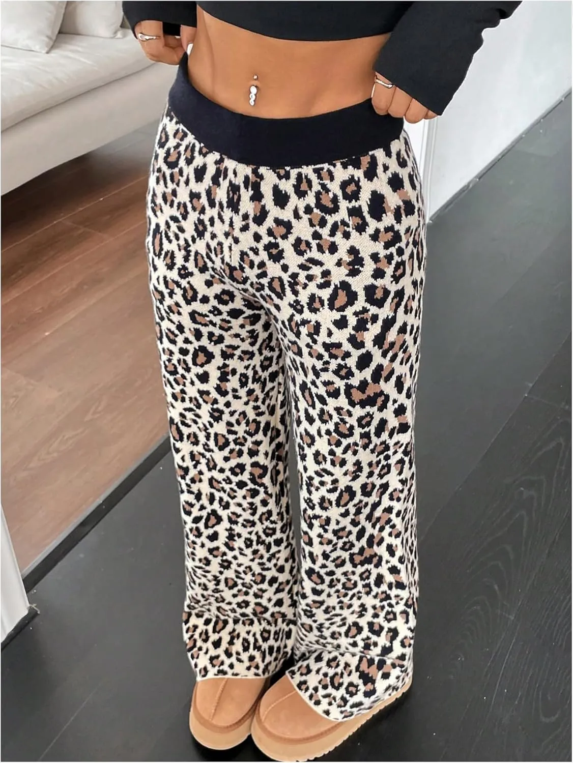 MakeMeChic Women's Wide Leg Pants Ribbed Knit High Waist Casual Lounge Pants