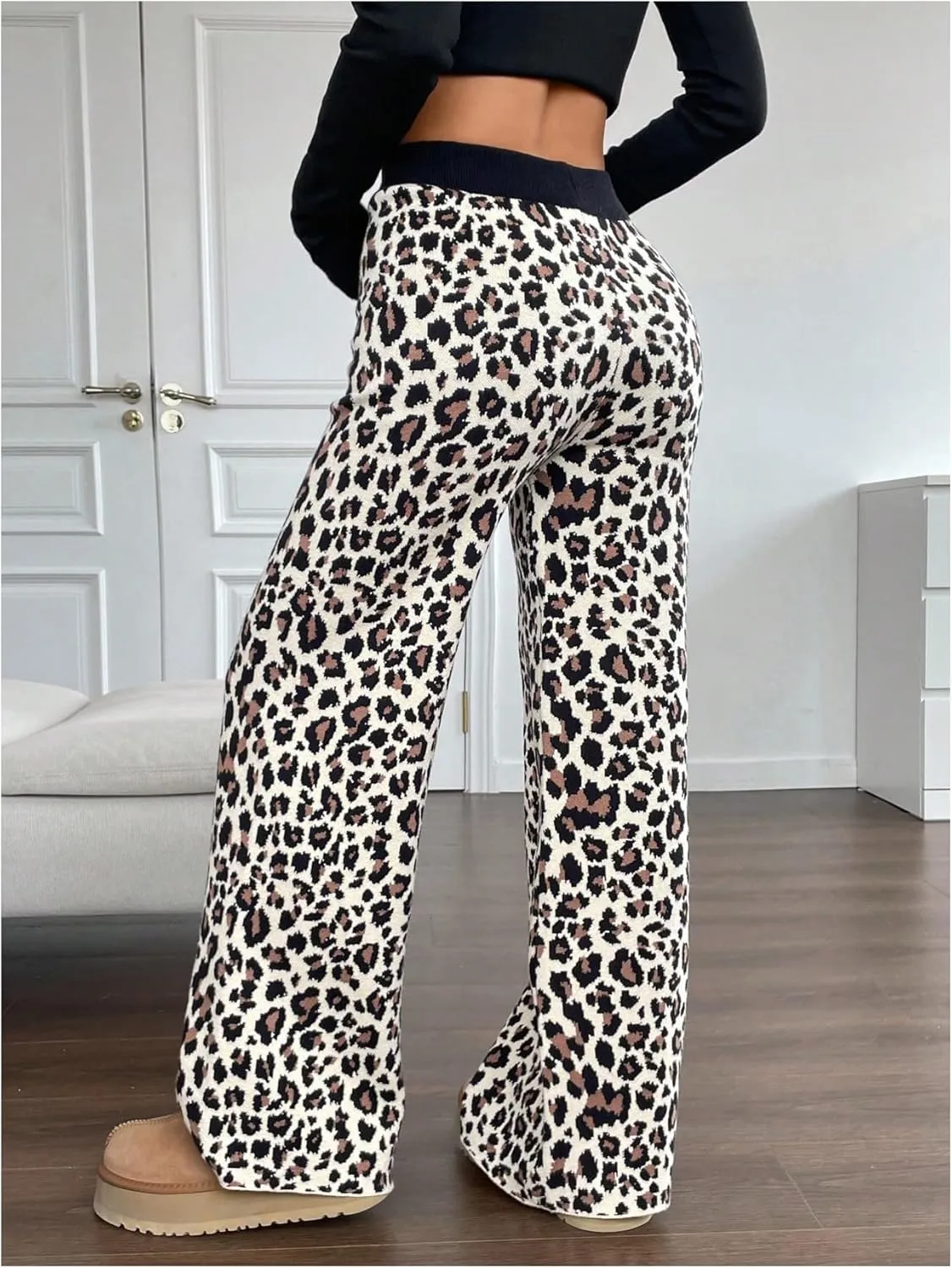 MakeMeChic Women's Wide Leg Pants Ribbed Knit High Waist Casual Lounge Pants