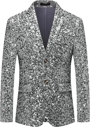 Men Sequin Suit Metallic Blazer Disco Prom Shiny Wedding Party Banquet Nightclub Fashion Tuxedo Coat 6XL