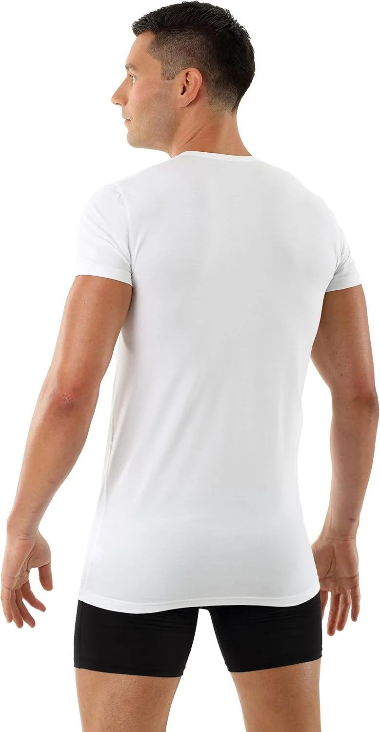 Men's Crew Neck Business Undershirt with Short Sleeves Stretch Cotton White
