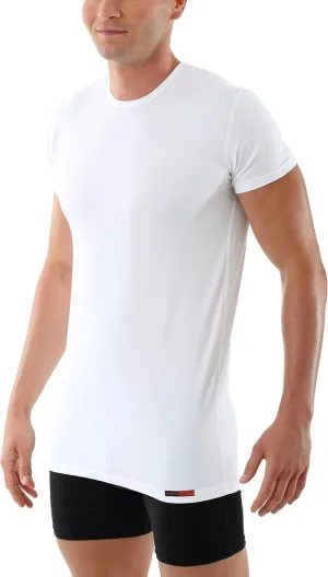 Men's Crew Neck Business Undershirt with Short Sleeves Stretch Cotton White