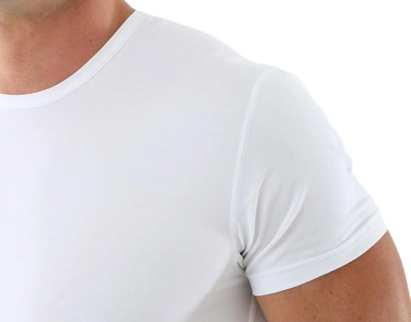 Men's Crew Neck Business Undershirt with Short Sleeves Stretch Cotton White