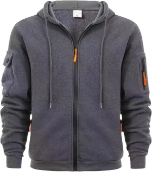 Men's Heavyweight Full Zip Fleece Hoodie Casual Cotton Hooded Fleece Drawstring Hoodies Pullover Sweatshirts