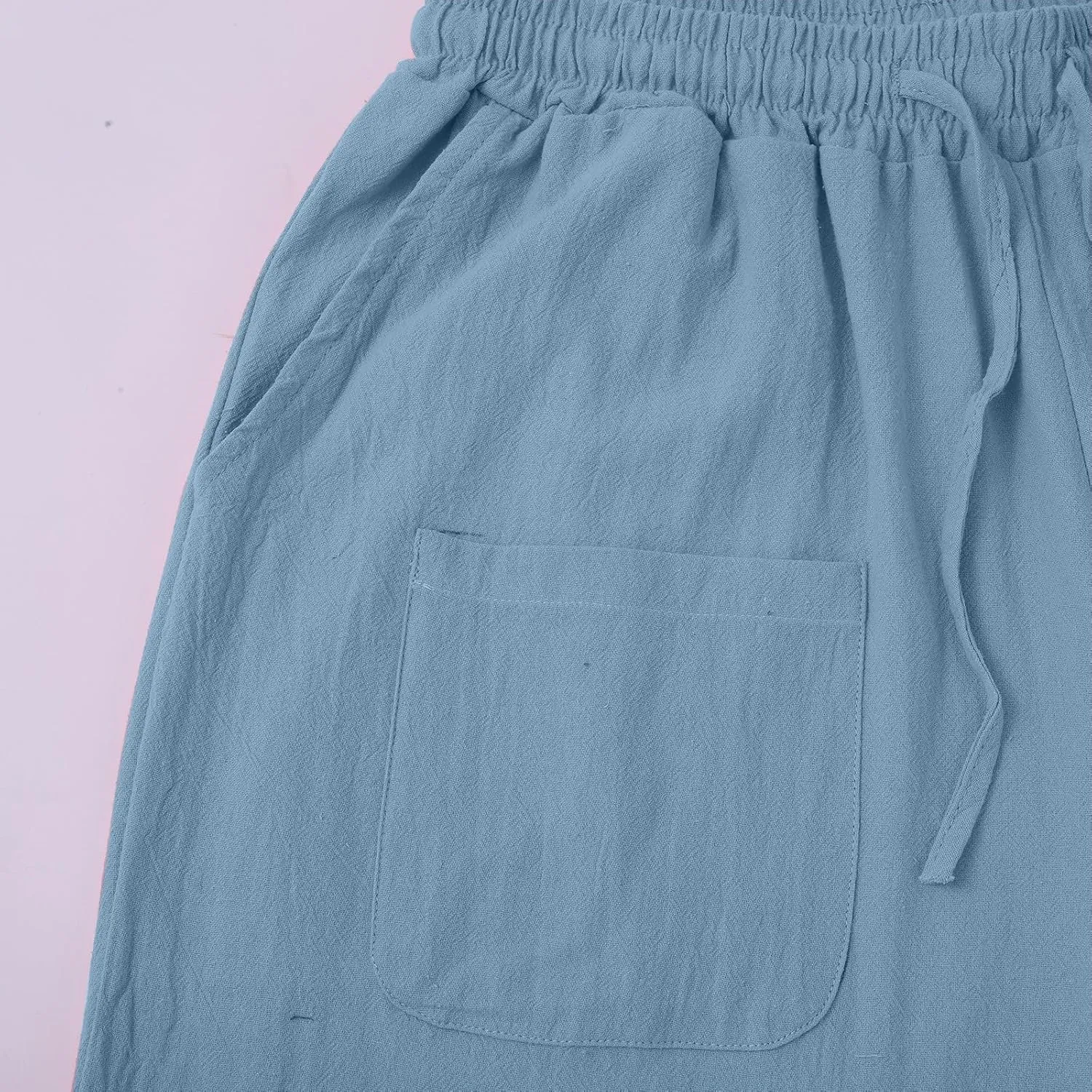 Men's Linen Pants with Pockets Lightweight Plain Casual Slacks Summer Outdoor Vacation Beach Trousers Open Bottom