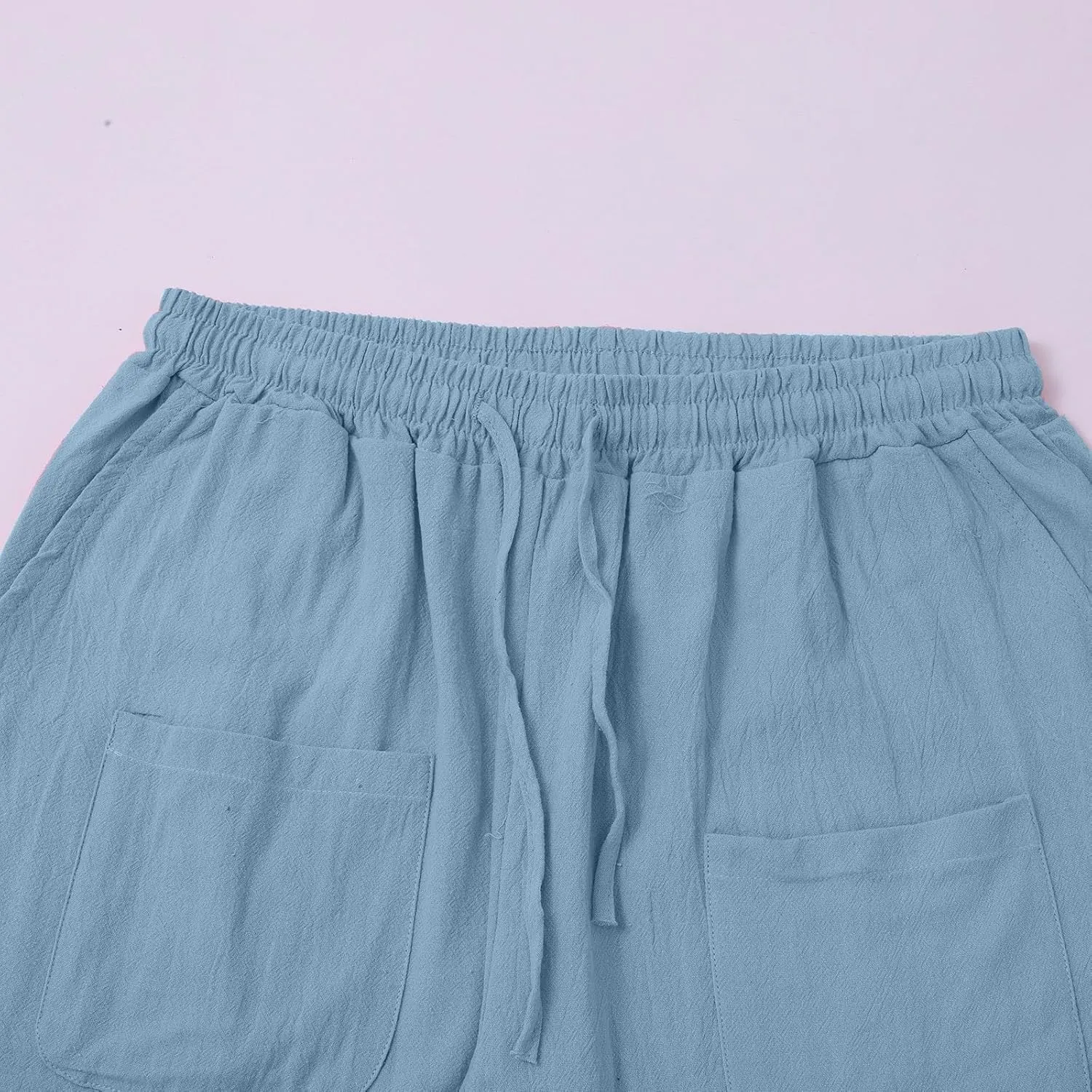 Men's Linen Pants with Pockets Lightweight Plain Casual Slacks Summer Outdoor Vacation Beach Trousers Open Bottom