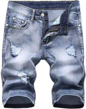 Men's Stretch Ripped Denim Shorts Casual Summer Jeans Shorts