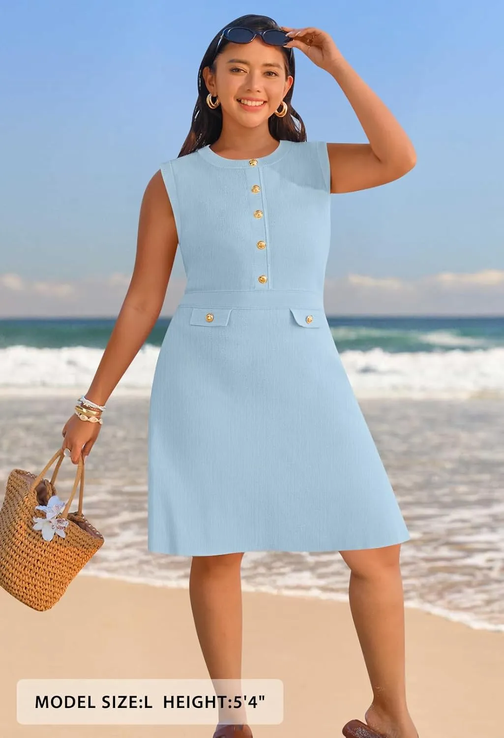 MEROKEETY Women's Formal Work Mini Dress Casual Summer Sleeveless Elegant Button Bussiness Office Outfits