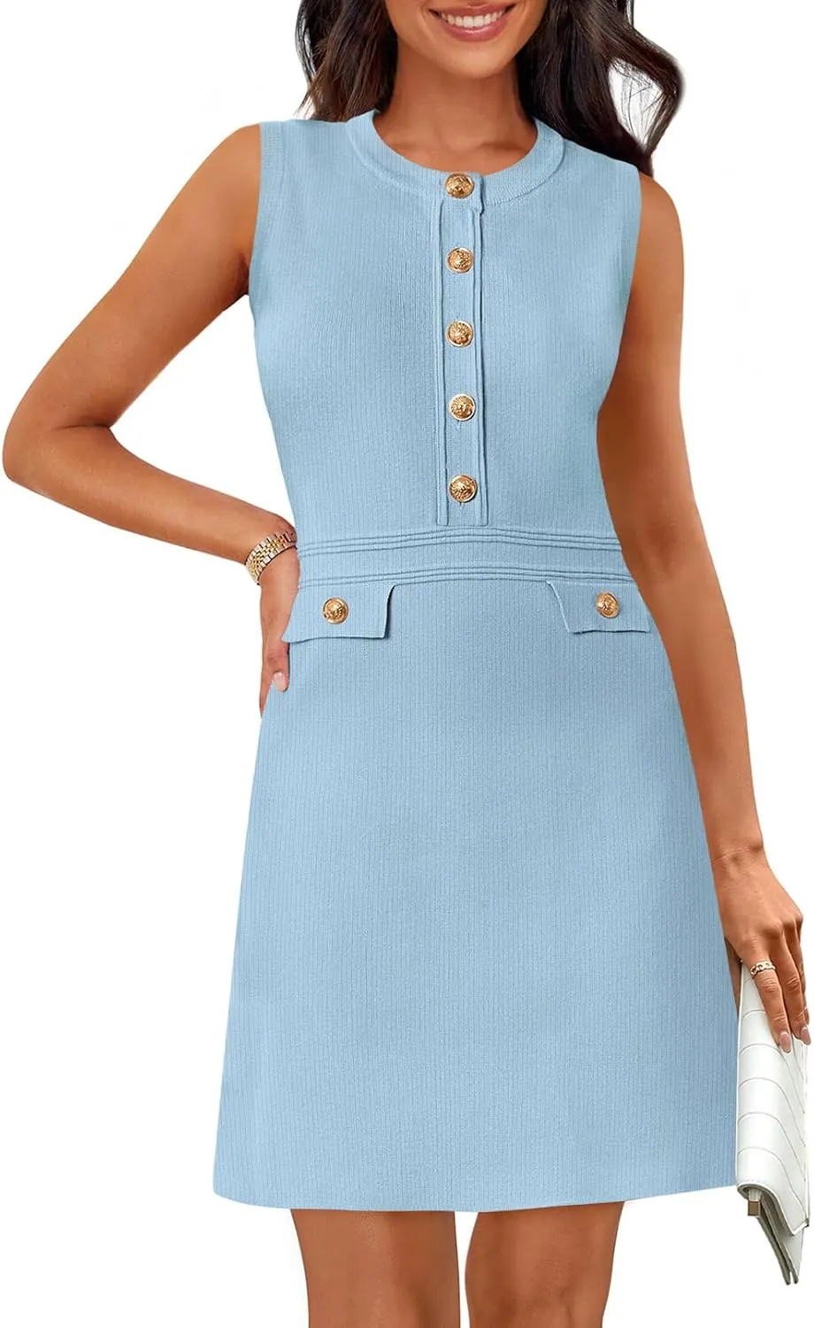 MEROKEETY Women's Formal Work Mini Dress Casual Summer Sleeveless Elegant Button Bussiness Office Outfits