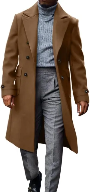 MNCEGEER Men's Trench Coat Notch Lapel Double Breasted Casual Cotton Blend Peacoat