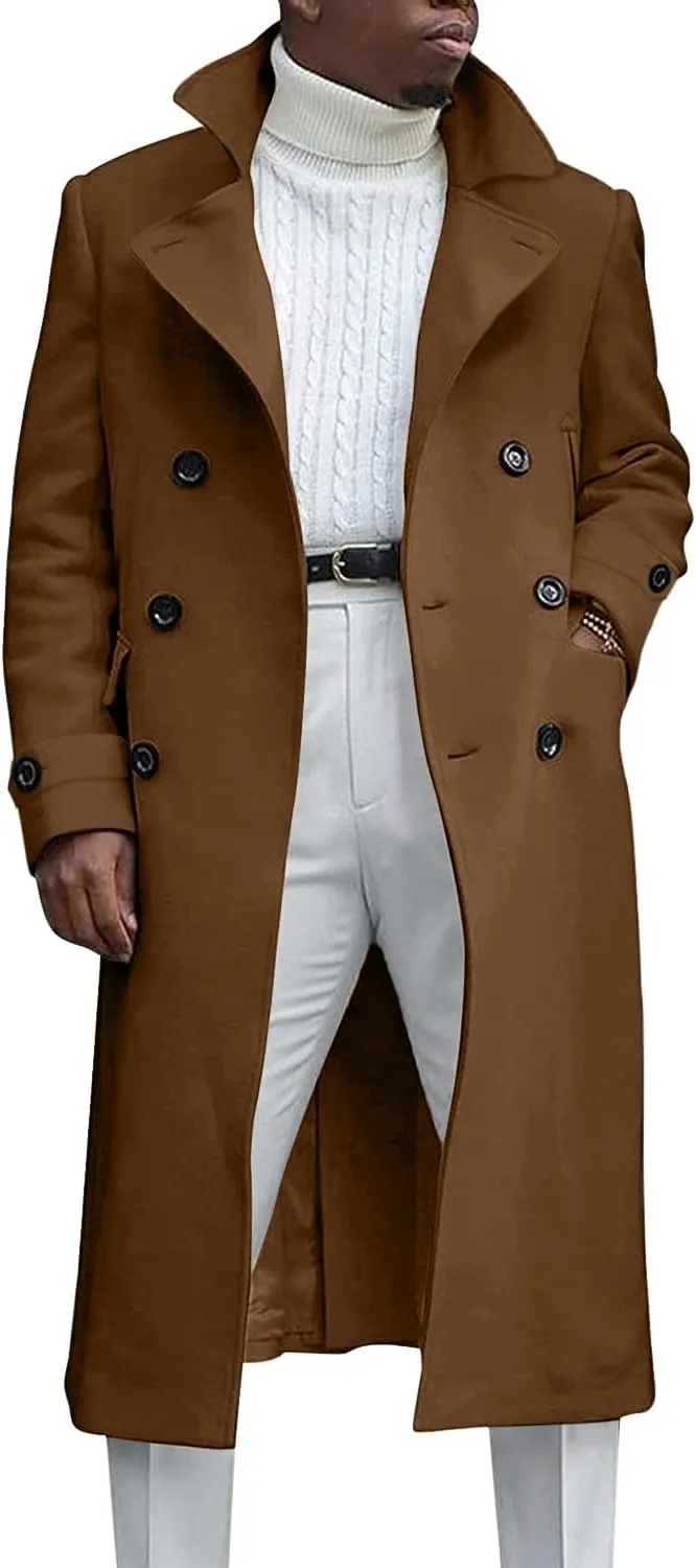MNCEGEER Men's Trench Coat Notch Lapel Double Breasted Casual Cotton Blend Peacoat