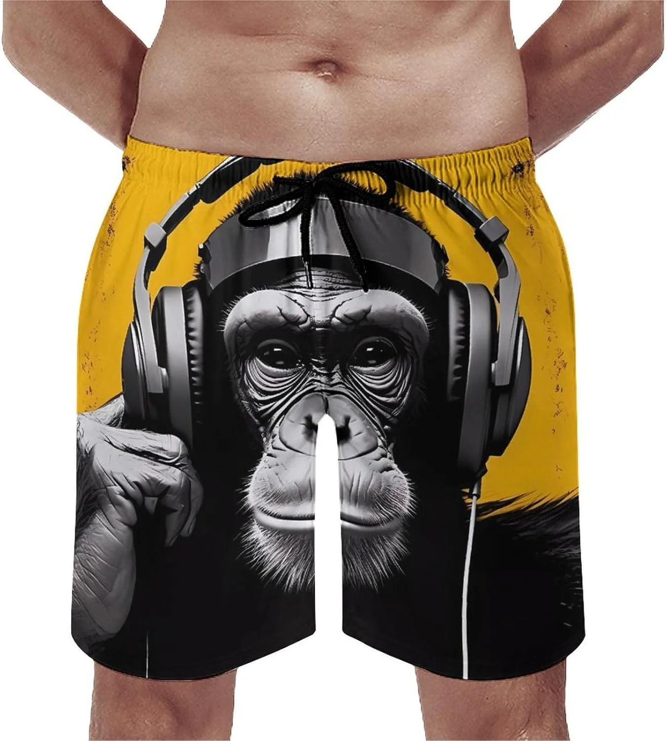 Music Headphone Monkey Men's Swim Trunks Quick Dry Bathing Suit Swimming Board Shorts Beach Swimwear