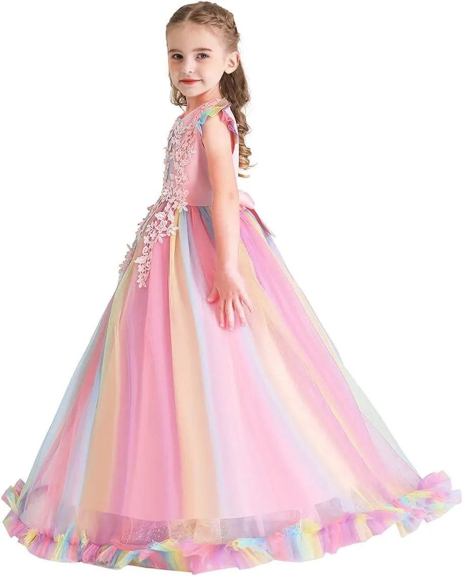 MYRISAM Girl's Embroidery Tulle Lace Maxi Flower Girl Wedding Dress Birthday Pageant Communion Dance Party Tulle Gown